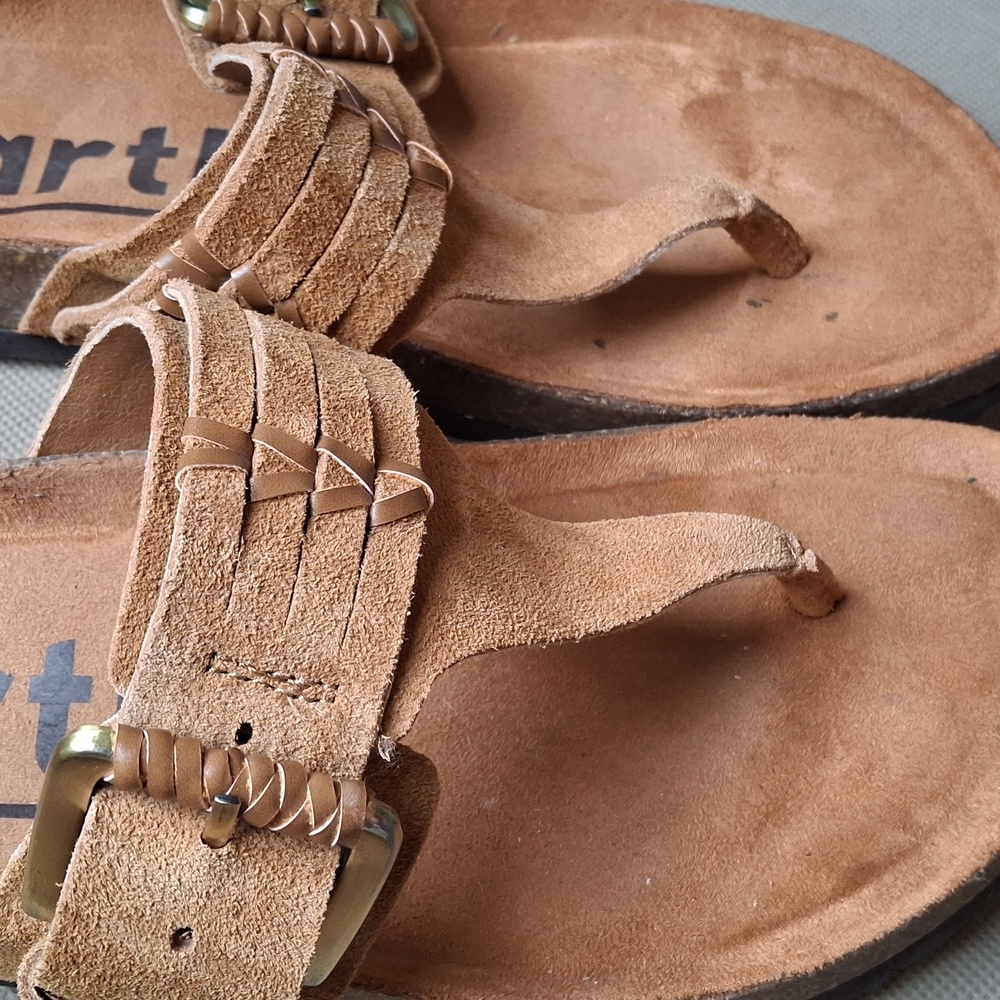 Earth Etaldora Sandals Women’s 7 Tan Leather Thong Flip Flop Boho Comfort - Picture 2 of 9